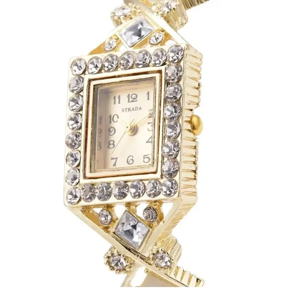 🩷 Strada White Austrian Crystal Japanese Movement Bangle Bracelet 🩷 - Picture 2 of 7